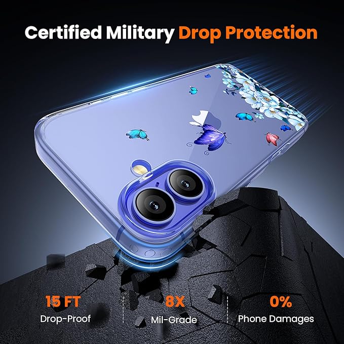 toushion 3 in 1 for iPhone 16 Case Clear, Screen Protector *1 & Camera Lens Protector*1, Print Shockproof for iPhone 16 Phone Case 6.1 inch Floral
