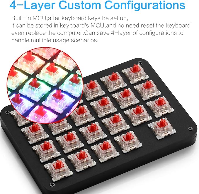 Koolertron One Handed Macro Mechanical Keyboard, RGB LED Backlit Portable Mini One-Handed Mechanical Gaming Keypad 23 Fully Programmable Keys Red Switches (RGB Backlit/Red switches)