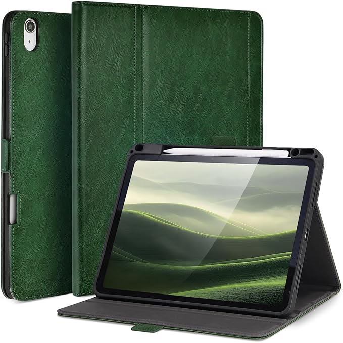 Handmade Case for iPad Air 13 Inch M4/M3/M2 (2026/2025/2024) with Pencil Holder Pocket,Magnetic Closure,Multi Angles Stand,Typing Angle,Folio Protective Cover,Auto Sleep/Wake,Green