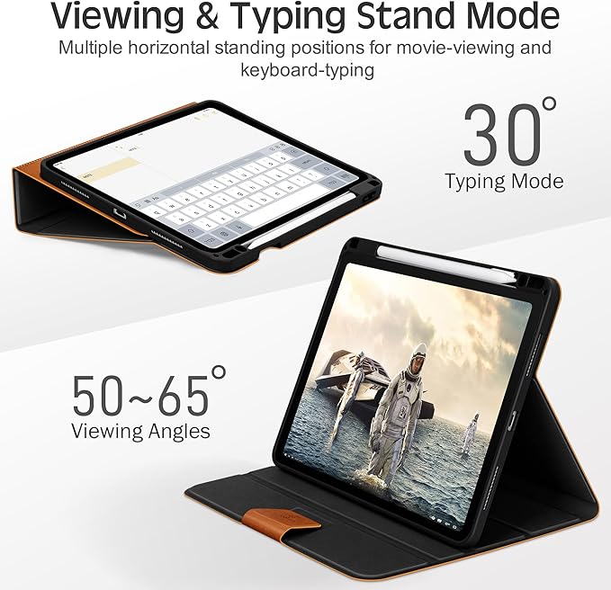 KingBlanc Case for iPad Pro 13 inch (M5 2025/M4 2024) with Pencil Holder, Vegan Leather Stand Cover, Auto Sleep/Wake, Support Pencil Pro/(USB-C), Viewing/Writing Angles, Vintage Notebook Style,Brown