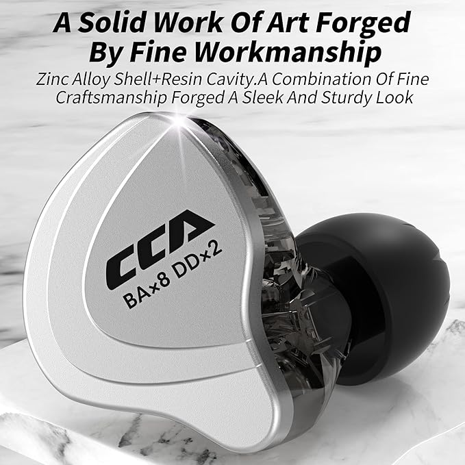 CCA C10 in Ear Monitor Headphones 10 Hybrid Drivers Wired Earbud 4BA 1DD HiFi IEM Earphones Stereo Noise Isolating Earphone with Detachable Cable for Musicians Singers Studio Audiophiles Dj PC