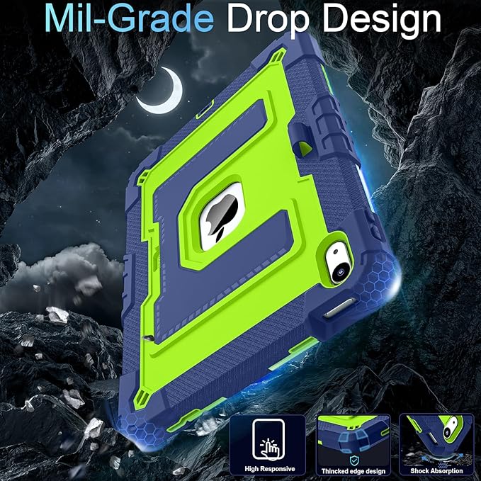 for iPad (A16) 11th /10th Generation 10th Gen iPad Case with Pencil Holder Shoulder Strap,Military Grade Shockproof for i Pad Covers 11.0/10.9 Inch 2025/2022,Navy Green