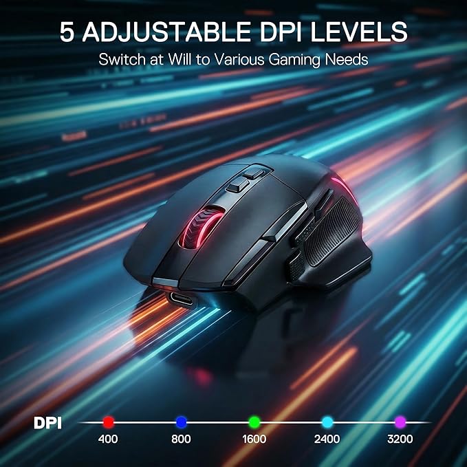 Redragon M925 PRO Wireless Gaming Mouse, 26,000 Max DPI Optical RGB Gaming Mice with 10 Programmable Buttons, Ergonomic Natural Grip Build, Software Supports DIY Keybinds & DPI, Black