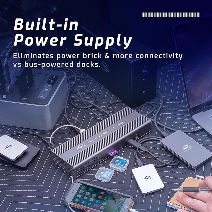OWC Thunderbolt Go Dock, 11 Ports, Built in Power Supply, 90W Charging, TB4 (USB-C), USB, HDMI, 2.5GbE, SD, Also Compatible with USB-C Devices, Supports Thunderbolt Share