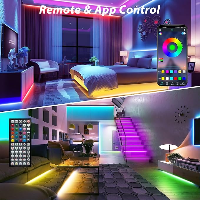 Ledagic Led Lights for Bedroom 100 ft (1 Roll of 100ft), Music Sync RGB Led Strip Lights with Remote App Control, Color Changing Led Lights for Room Home Kitchen Party Decor