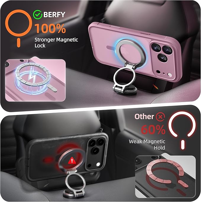BERFY for iPhone 17 Pro Max Case, Compatible with MagSafe, Built-in Glass Screen Protector, Camera Protection, Shockproof Full Body Phone case 6.9", Translucent Palevioletred