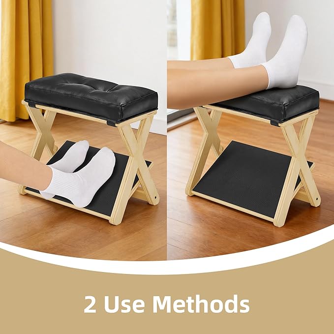 HOMELTSTBO Adjustable Foot Rest Under Desk, Wooden Double Step Desk Footrest with 3 Height Options & Non-Slip EVA Surface, Ergonomic Foot Rest For Under Desk At Work, Enhances Posture,Home Office-Pine