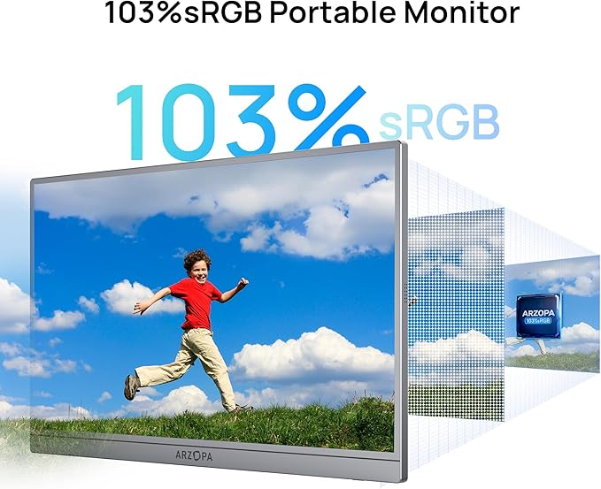 ARZOPA 17.3" Portable Monitor Gray, 1080P FHD 103% sRGB IPS Gaming Monitor Laptop Monitor with Built-in Kickstand HDMI USB C External Screen for PC Mac Phone Xbox PS5 - Z1C Plus