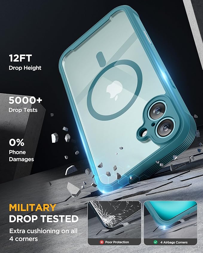 Miracase for iPhone 16 Case 6.1'', [Bubble Free] Full-Body Bumper Phone case with Built-in Full Glass Screen &Lens Protector,No Gap,Compatible with MagSafe,Drop Proof 16 Cover,Green