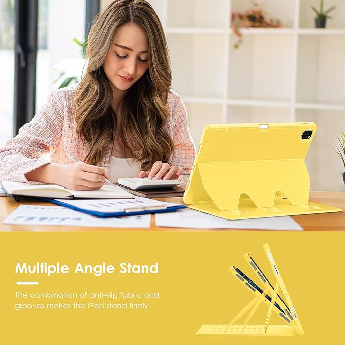 VIKESI Case for iPad Pro 12.9 6th / 5th / 4th / 3rd Generation Case 2022/2021/2020/2018,Multiple Angles Magnetic Stand Cover,Shockproof Soft Back,Pencil Holder,and Auto Sleep/Wake,Yellow