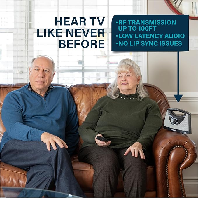 SEREONIC PRO Portable Wireless TV Speakers for Smart TV Without The Blaring Volume, Ideal for Elderly and Hard of Hearing with Extra Earbuds and Power Adapter - 100ft Range (Classic)
