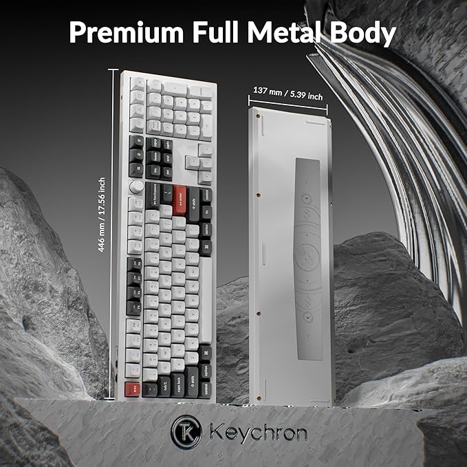 Keychron Q6 Ultra 8K Polling Rate Aluminum Wireless Mechanical Keyboard, 2.4 GHz/Bluetooth/Wired Full-Size Custom RGB, Hot-Swappable Silk POM Red Switch for Mac Windows Linux - White