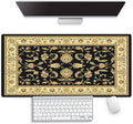 Large Gaming Mouse Pad (31.5" x 15.8") - Elegant Black and Cream Oriental Persian Design Vintage Floral Print Art, Extra XXL Office Accessories, Premium Stitched Anti-Slip Office Desk Mat