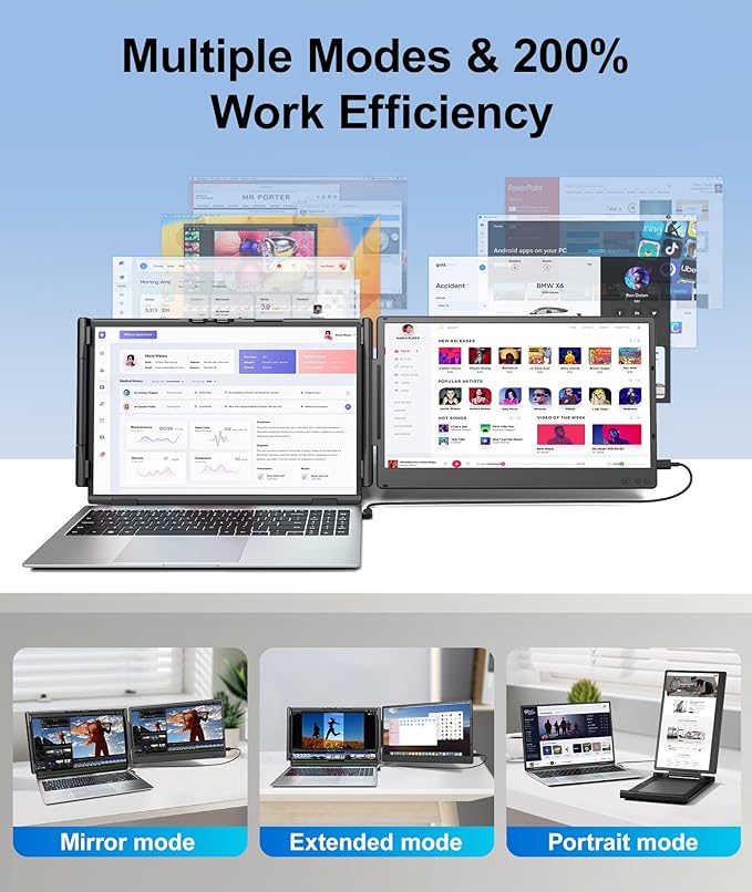 Cevaton Laptop Screen Extender, 14.2" FHD 1080P Portable Monitor for Laptop, Plug & Play Screen Extender, Auto Adjust Width Dual Monitor for 13" - 17" Laptops, Compatible for MacOS/Wins/Chrome/Dex