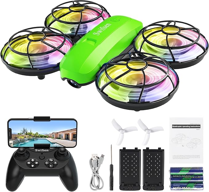 Swifsen Kids Drone with Camera – Mini Rc Toy for Boys, Beginners, Birthday Gifts for Boys and Beginners,Quadcopter Light Toy With 2 Batteries,Rc Drone Indoor Small Helicopter,Altitude Hold
