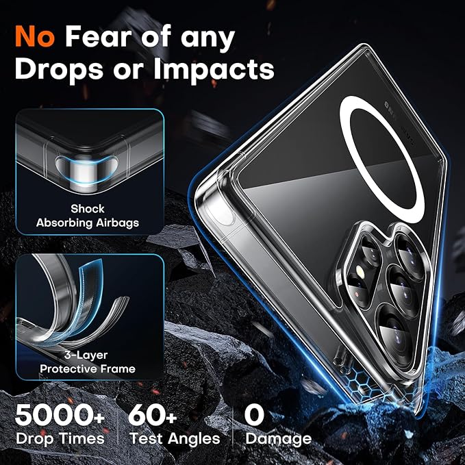 TOCOL Magnetic for Samsung Galaxy S25 Ultra Case, Upgraded Full Camera Protection, Compatible with Magsafe, Drop Protection Slime Clear Cover for Samsung Galaxy S25 Ultra 6.9-Inch (Clear)