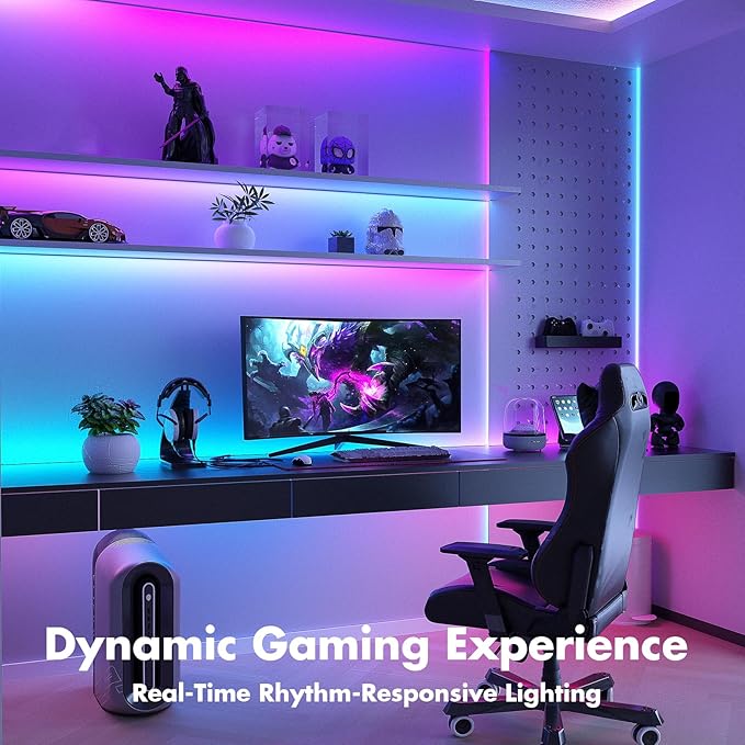 Led Lights for Bedroom 50FT Smart IC+RGB, Music Sync Color Changing Strip Lights, 24Key Remote+App Control Light Strip for BedHead,Underbed,Ceiling,Background Wall