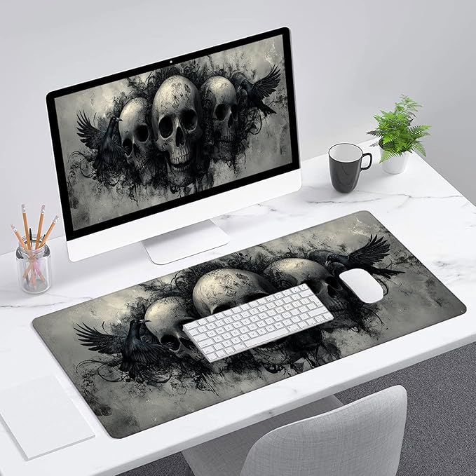 Ghost Skull Fog Desk Pad Mouse Pad Dark Skull Crow XL Mouse Pad Large Mousepad Extended Laptop Keyboard Mat Gaming Desk Pad Mouse Mat 31.5"x11.8" Office Computer Keyboard Laptop Home