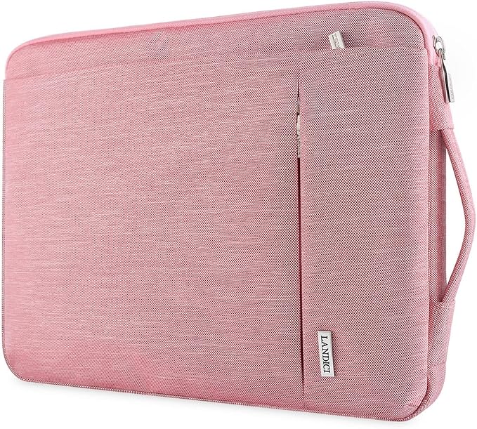 LANDICI 360°Protective Laptop Sleeve 15.6 Inch for MacBook Pro 16 M2/M1, MacBook Air 15,Computer Cover Bag,15-16" HP Dell Asus Lenovo Laptop, Pink