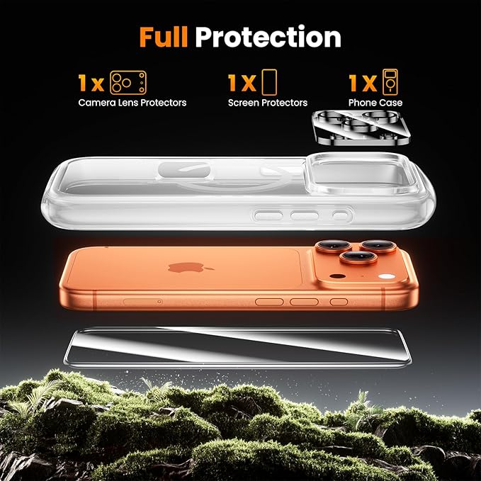3-in-1 Air for iPhone 17 Pro Max Case with Screen Protector & Camera Lens Protector,[Fits MagSafe][Military-Grade Protection] [4-Side Built-in Airbag] Shockproof Case for 17 Pro Max (Clear-White)