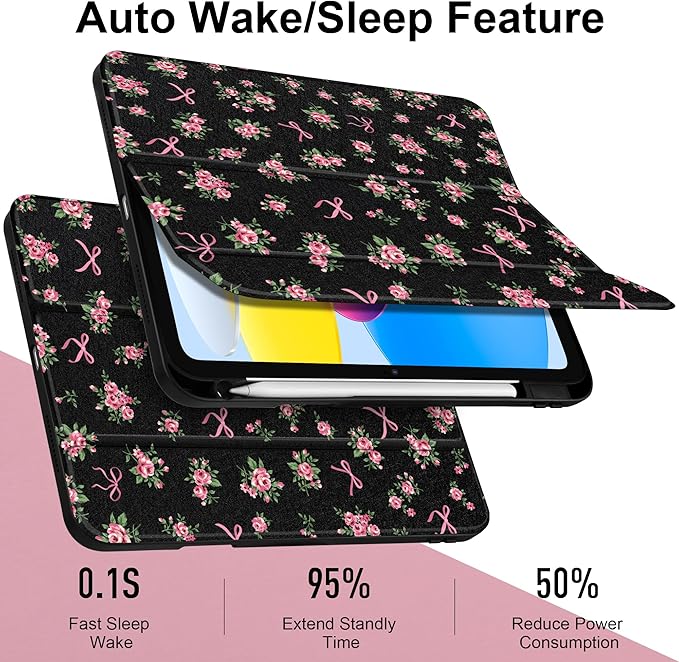 Case for iPad Air 11 inch M4 2026 M3 2025 M2 2024,iPad Air 5th (2022) / 4th (2020) 10.9 Inch Clear Back Shell Lightweight Shockproof TPU Edge Trifold Stand Auto Wake Sleep Cute Cover, Roses