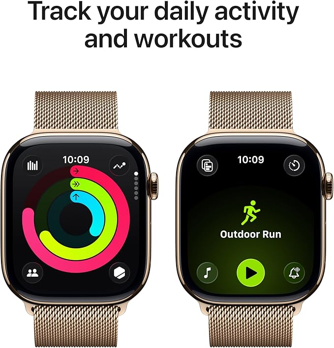 Apple Watch Series 11 [GPS + Cellular 46mm] Smartwatch with Gold Titanium Case with Gold Milanese Loop - M/L. Sleep Score, Fitness Tracker, Health Monitoring, Always-On Display, Water Resistant
