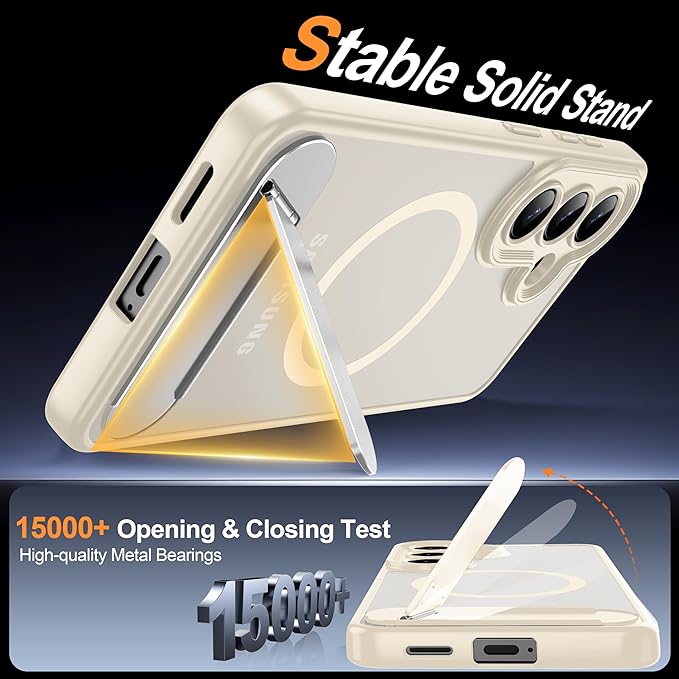 Magnetic for Samsung Galaxy S26 Case, [Compatible with MagSafe][Full Camera Protection][Built-in Invisible Kickstand] Translucent Matte Phone Case for S26 6.3" - White