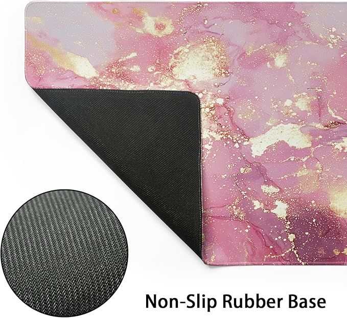 Gold Pink Marble Mouse Pad Extended Large 35.4x15.7in Coquette Kawaii Desk Mat Preppy Trendy Computer Mousepad XL Non-Slip Rubber Base Stitched Edge Rose Gold Mousepad PC Desk Pad for Work Desktop