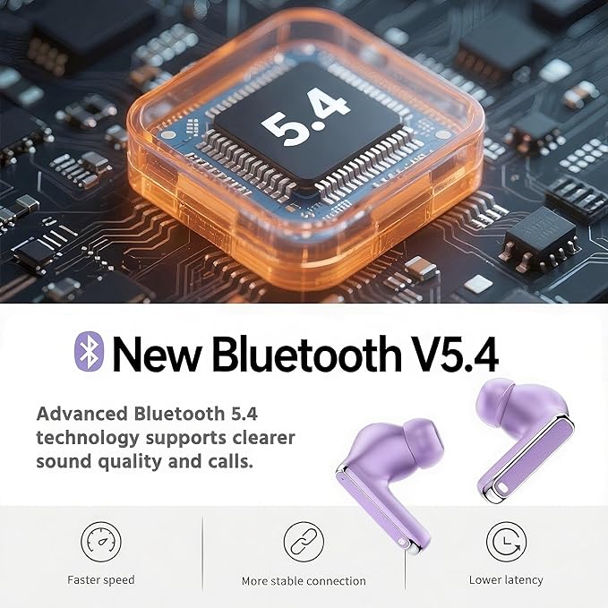 Bluetooth Wireless Earbuds - 40-Hour Battery Life, HiFi Stereo, Noise-Canceling Mic, LED Display, IPX7 Waterproof, in-Ear Headphones for Laptops/Mobile Phones/Sports, Purple
