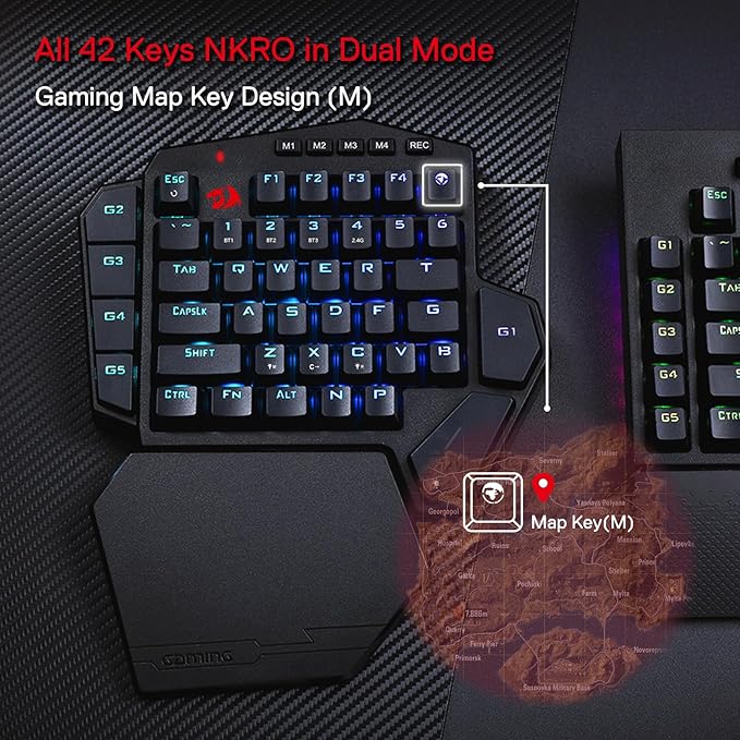 Redragon K585 PRO Wireless One-Handed Mechanical Keyboard, 42 Keys 3-Mode RGB 40% Gaming Keypad w/ 7 Onboard Macro Keys, Detachable Wrist Support, Rechargeable Battery (Red Switch)