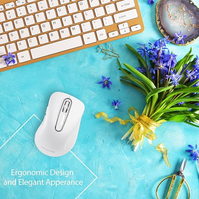 memzuoix 2.4G Wireless Mouse, 1400 DPI Computer Mice with USB Receiver, Portable Wireless USB Mouse Battery Powered Cordless Mice for Laptop, PC, Desktop, 5 Buttons (White)