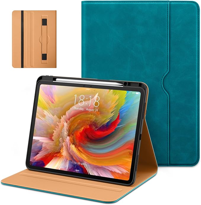 DTTO for iPad Pro 13 inch Case (M5/M4) 2025/2024, Premium Leather Business Folio Stand Cover with Pencil Holder - Auto Wake/Sleep & Multiple Viewing Angles, Built in Hand Strap & Pocket, Teal