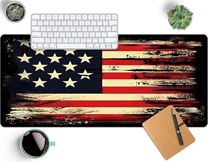 Retro Flag Mouse Pad XL with Stitched Edges 31.5 x 11.8, Extended Desk Pad Desk Mat for Desktop Decor and Accessories Workplace Home XXL Mouse Pad for Gaming Office Big Mousepad