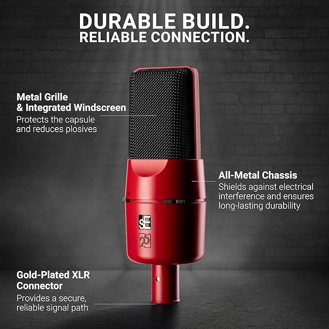 SE ELECTRONICS X1 A 2C Large Diaphragm Condenser Microphone with 100 Hz Filter & -20 dB Pad - XLR Condenser Mic for Singing & Instruments - Professional Studio Microphone for Recording (Red)