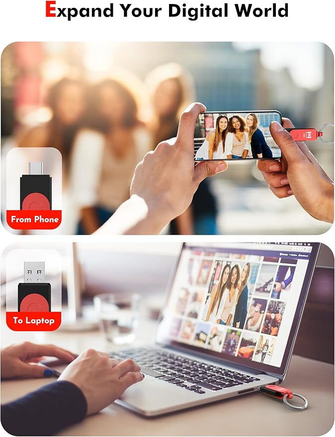 MOSDART 128GB USB C 3.2 Fast Speed C and A Dual Flash Drive, exFAT Memory Stick with Keychain and LED Indicator, for iPhone 15,16,17, Android Phone, iPad, MacBook, and Other Laptops, Red