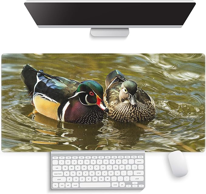 Large Gaming Mouse Pad (31.5" x 15.8") - Male and Female Wood Ducks, Extra XXL Extended Office Accessories, Premium Stitched Anti-Slip Office Desk Mat
