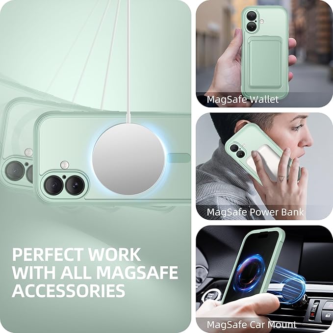 BERFY for iPhone 17 Case, Compatible with MagSafe, Built-in Privacy Screen Protector, Camera Protection, Shockproof Full Body Phone Case 6.3", Clear Green