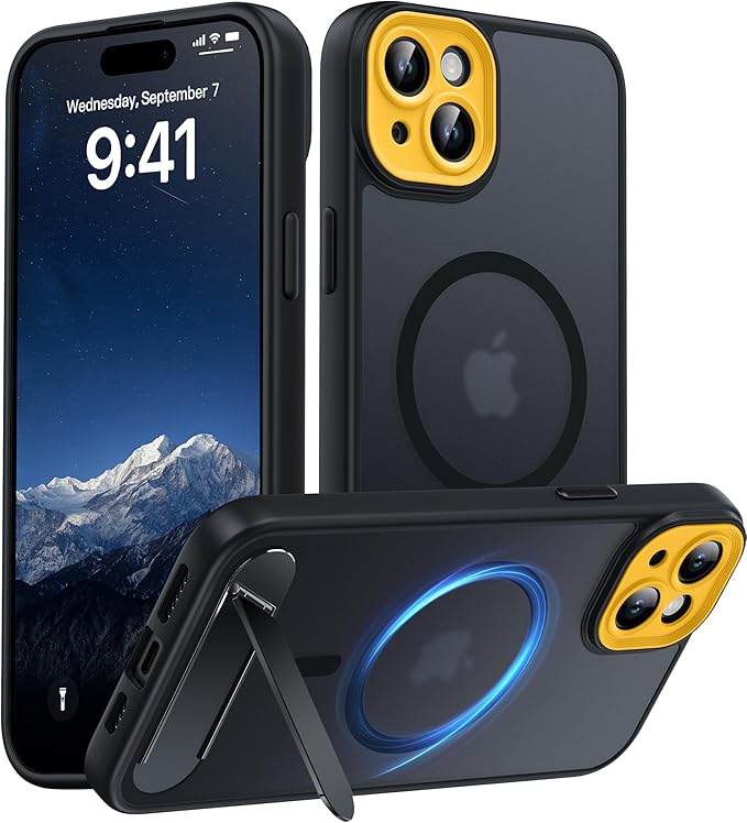 Magnetic Compatible with iPhone 15 Plus Case, [Built-in Kickstand][Full Camera Protection][Compatible with MagSafe][Anti-Fingerprint] Shockproof Phone Case for iPhone 15 Plus 6.7"