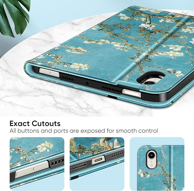 Fintie Folio Case for iPad Mini 7 (A17 Pro, 7th Generation) 2024 / iPad Mini 6 (6th Gen) 8.3 Inch, Multi-Angle Smart Stand Cover with Pencil Holder & Pocket, Auto Sleep/Wake, Blossom