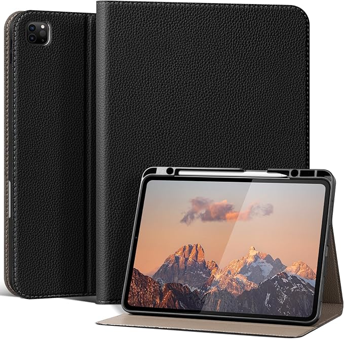 for iPad Pro 12.9 6th /5th /4th /3rd Generation Case 2022/2021/2020/2018, Premium Leather Folio Stand Cover with Built-in Apple Pencil Holder -Auto Wake/Sleep and Multi Viewing Angles, Black