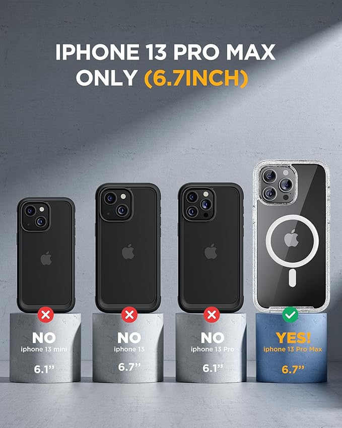 Miracase Magnetic for iPhone 13 Pro Max Case 6.7 inch, (Compatible with MagSafe) Upgrade Full-Body Clear Phone Bumper Case with Built-in 9H Tempered Glass Screen Protector, Magnetic Glitter Clear
