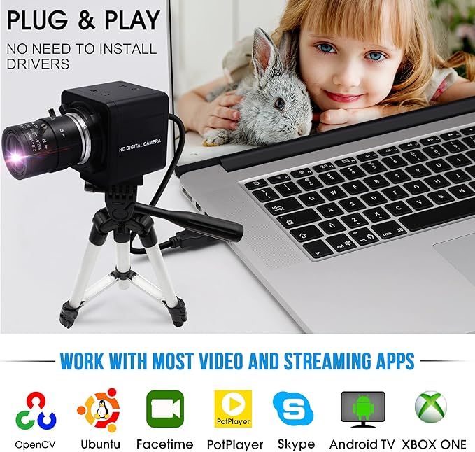 4K USB Camera 2.8-12mm Varifocal Manual Lens Webcam, Ultra HD 4X Zoom with IMX317 Sensor for Windows, Linux, Raspberry Pi, Mac OS