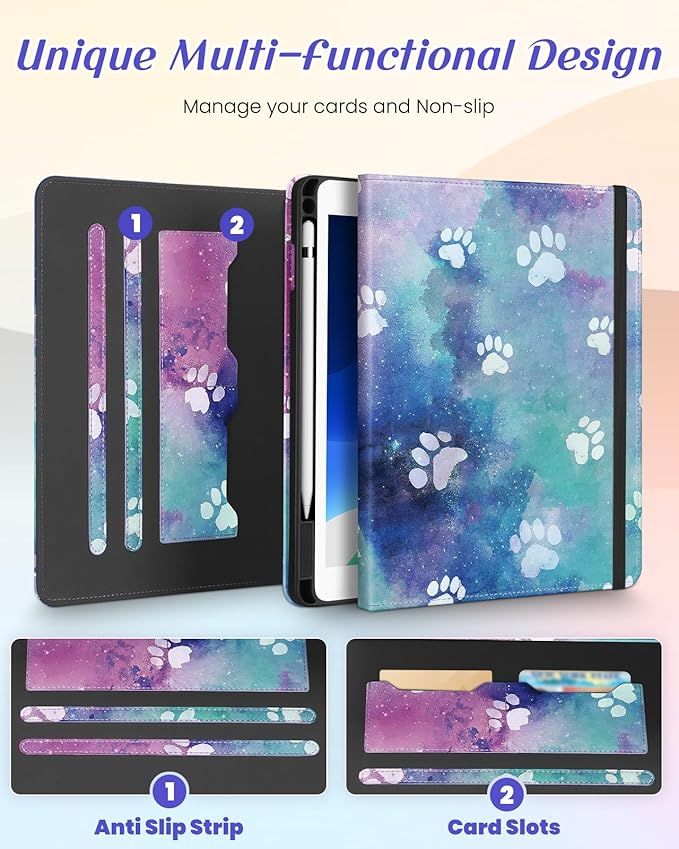 Kidcube for iPad Air 3rd Generation Case/Pro 10.5 Inch Case - Women Girls Cute Rotating Stand Folio Cover with Pencil Holder & Card Slot Kawaii Cool Cartoon Dogs Cover for iPad Pro 10.5''/Air 3rd