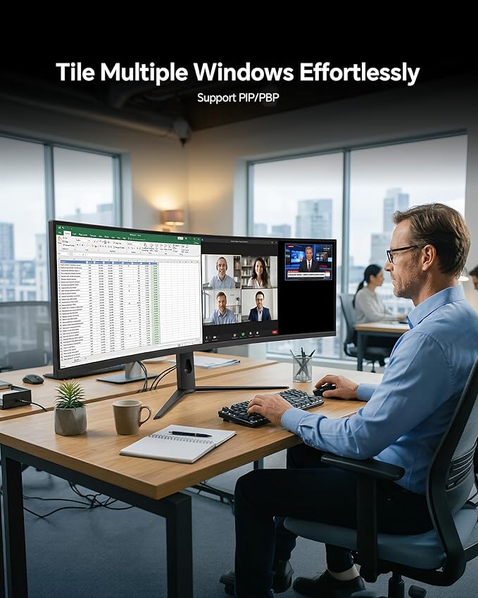 KTC Ultrawide 49 In Curved Gaming Monitor, 5K2K 5120x1440 Computer Monitor DQHD, 180Hz, 32:9, HDR 400, 90W Type-C HDMI DP Port, Bulit-in KVM, Speakers, Adaptive Sync, Tilt Swivel Height Adjust, H49S66