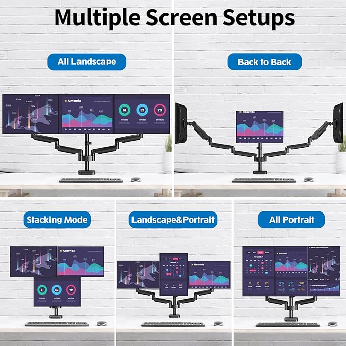 Triple Monitor Desk Mount for Computer Screens up to 32", Holds up to 19.8 lbs Each, 3 Monitor Arm, Heavy Duty Stand Vesa Mount 75x75, 100x100