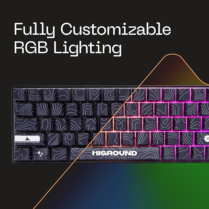 Higround Basecamp 65HE BLACKICE Keyboard, 65% Mechanical USB Wired PC Gaming Keyboard with Gateron KS-37 Magnetic Switches, Programable RGB, Hot-Swappable, Deep Thock Creamy Sounding, Pre-lubed