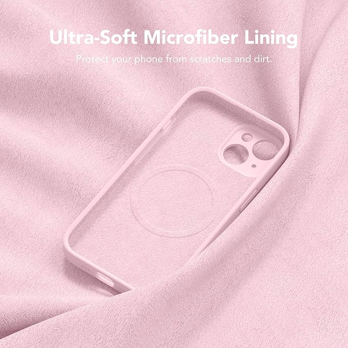 Magnetic for iPhone 14 Case, Compatible with MagSafe, [Full Camera Protection][Screen Protector] Silicone Shockproof Protective Phone Case for iPhone 14 6.1 inch, Chalk Pink
