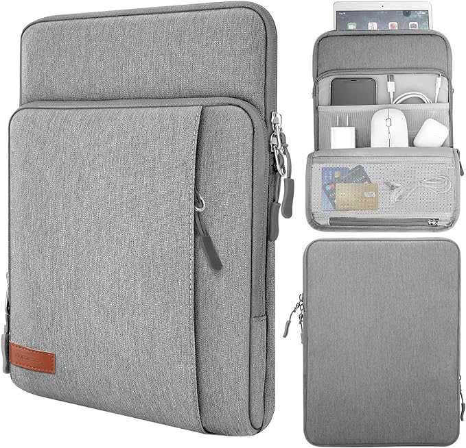 MoKo 9-11 Inch Tablet Sleeve Bag Carrying Case with Storage Pockets Fits New 11-inch iPad Air M4 2026/iPad Pro M5, iPad Pro/A16 11, iPad Air 5/4th 10.9, iPad 9/8th 10.2, Tab S8/S9 11, Light Gray
