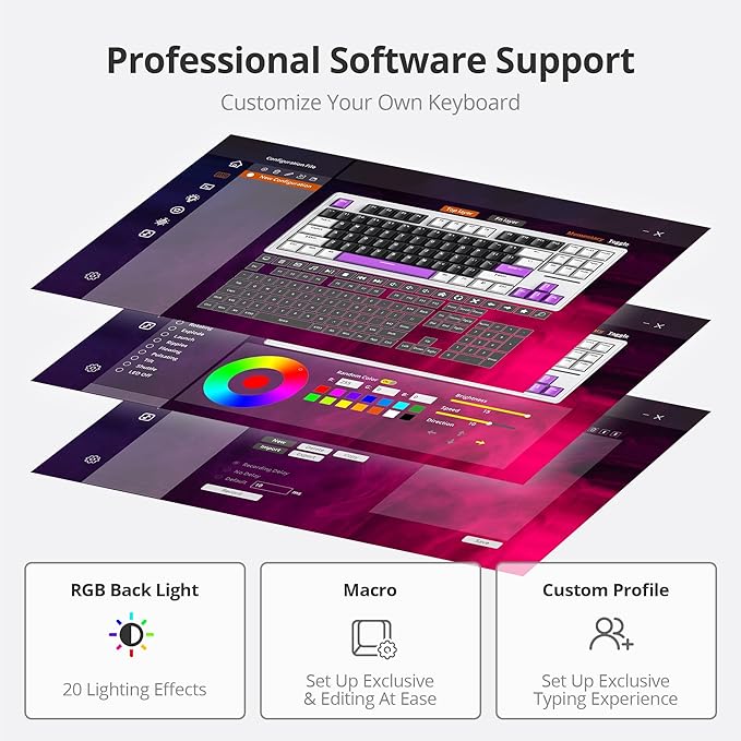 Owpkeenthy 75 Percent Gaming Keyboard Gasket Mounted with Pre-lubed White Switch, 87 Key Wired Mechanical Keyboard Hot Swappable RGB Backlit for MAC Win (R-Purple)