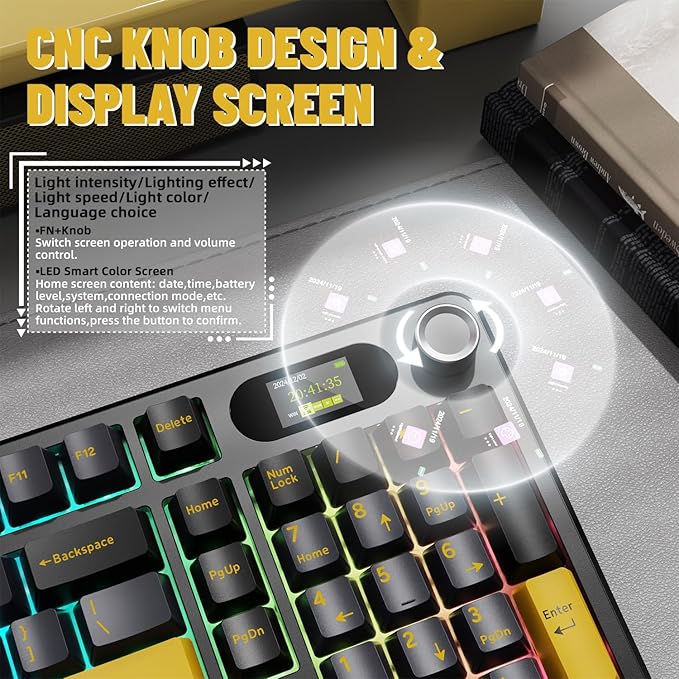 ATTACK SHARK X98PRO Wireless Mechanical Keyboard,Multi-Function Knob&TFT Screen,Tri-Mode BT/2.4G Hz/USB-C Wired Keyboard,Hot-Swap RGB Backlit,4000mAh 98 Keys,Cloud Drive,for Win/Mac/Linux-Starry Black